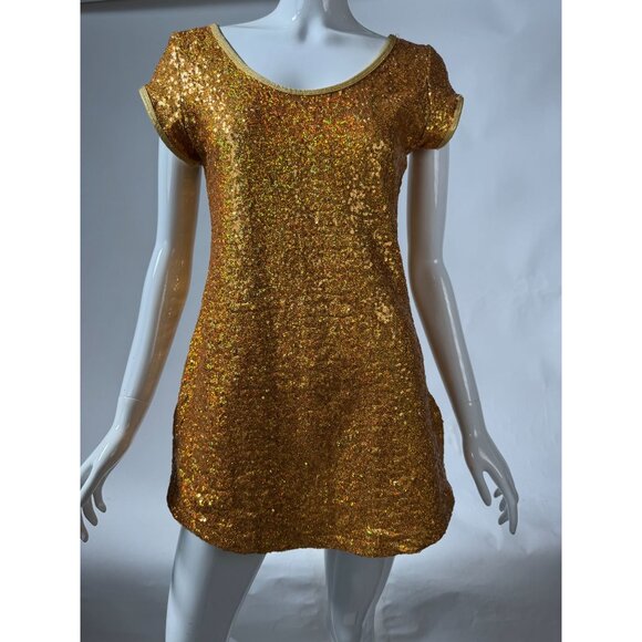 Gold Sequin Dance Dress M Double Platinum Performancewear - Picture 1 of 16
